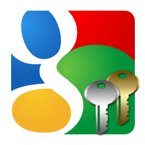 Google logo square icon with two keys overlayed